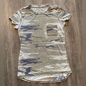 Women’s Camo Short Sleeve Distressed Burnout Tee with Front Pocket